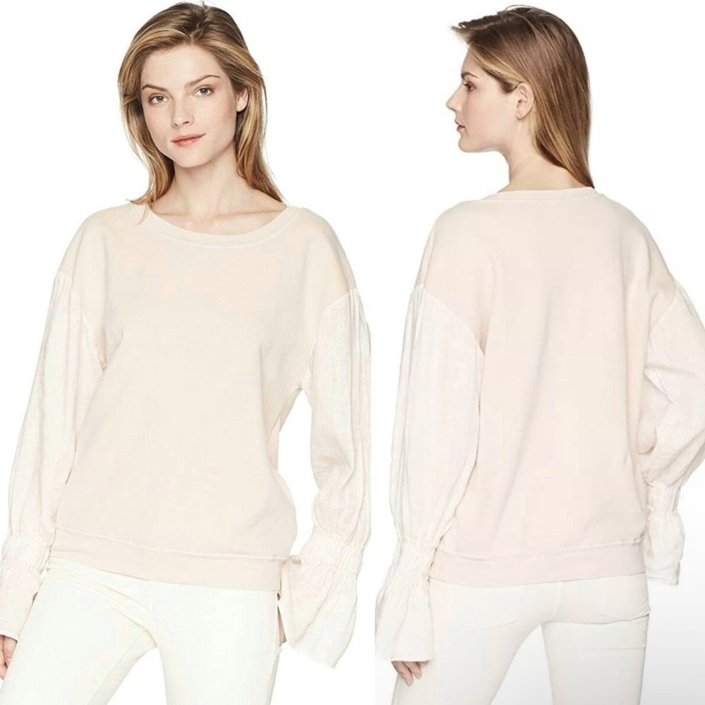 Stateside Puff Sleeve Peach Pullover XS knit top pastel casual 100% cotton terry